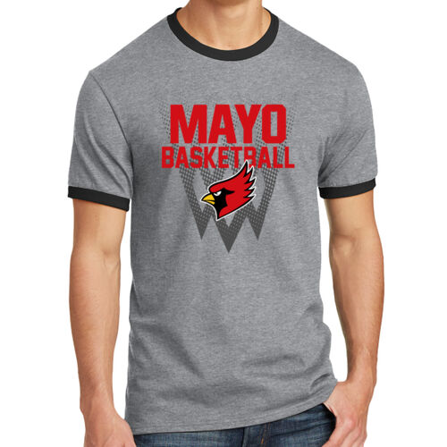 Fan of Mayo Redbirds Basketball Design 1 on a Port & Co ® - Core Cotton Ringer Tee Thumbnail