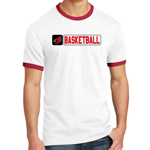 Fan of Mayo Redbirds Basketball Design 2 on a Port & Co ® - Core Cotton Ringer Tee Thumbnail